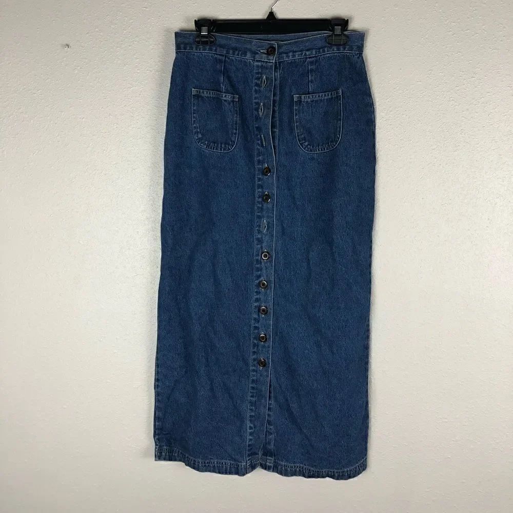 Passports Button Up Denim Skirt Size 10